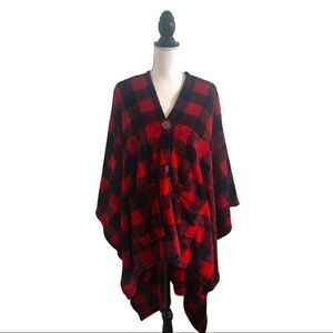 Soft & Cozy Company Buffalo Plaid Blanket Style Poncho Red & Black Check OSFM